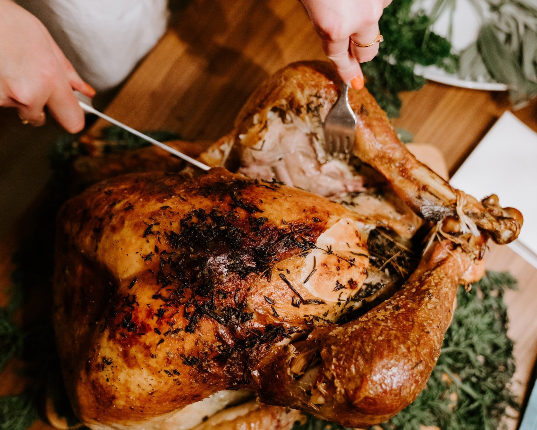 Greyrock Farm New York - Turkey A roasted turkey being carved.
